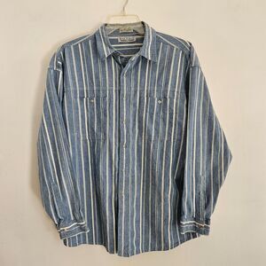 Bay to Bay Shirt Mens XL 17-17.5 Blue White Striped Cotton Long Sleeve